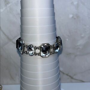 Sheng Tong Leather Snap Bracelet with Large Clear Gems